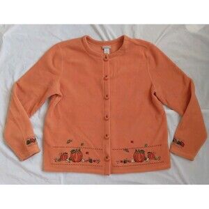 Fashion Bug Pumpkin Embroidered Fleece Cardigan Pumpkin Buttons Women’s Size XL